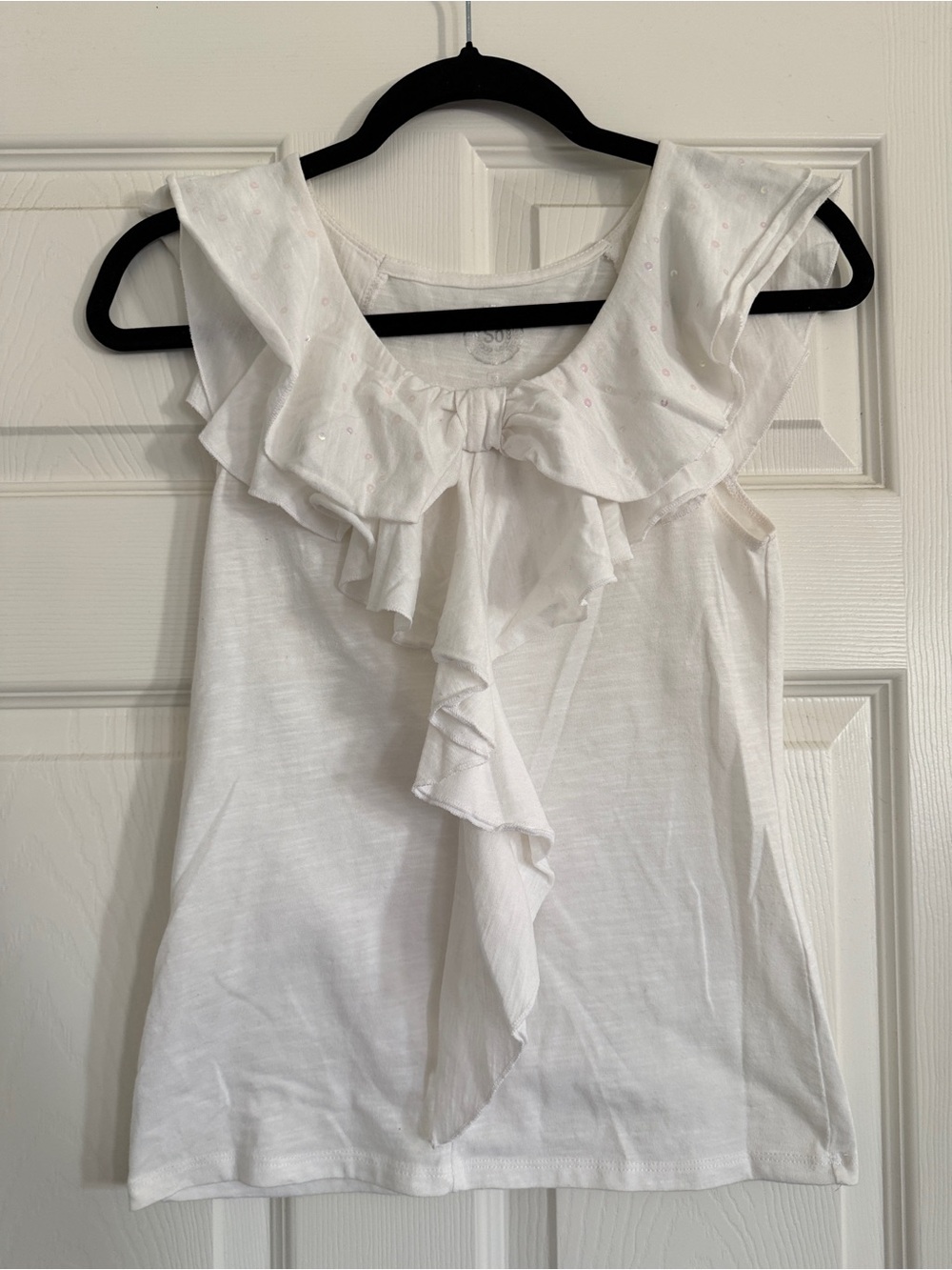 SO White Ruffle-Front Sleeveless Girls Blouse